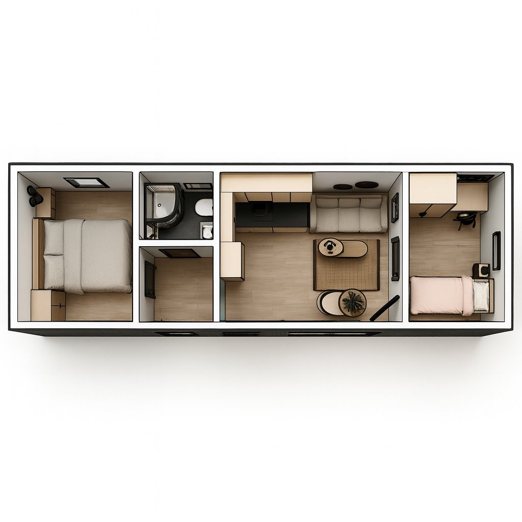 Zwei Schlafzimmer im 35 m² Container-Mikrohaus