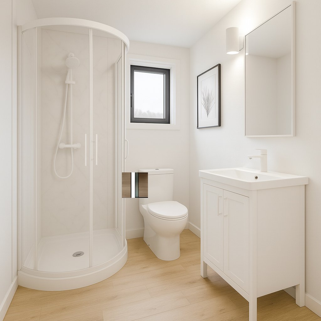 Badezimmer im 35 m² Container-Mikrohaus