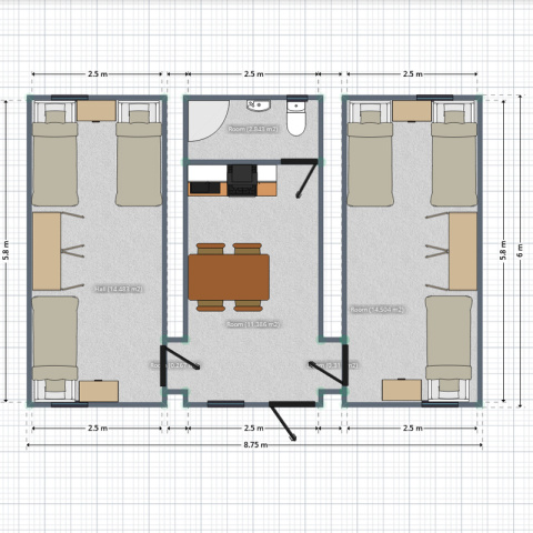 Kontener modułowy - Seria X6 - Dwa moduły 42m2