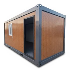 Contenitore pieghevole abitativo/sociale F1 – Legno e Antracite 14 m²