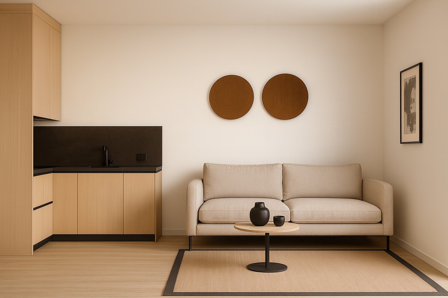 Денна зона в контейнерному мікробудинку 35 m²