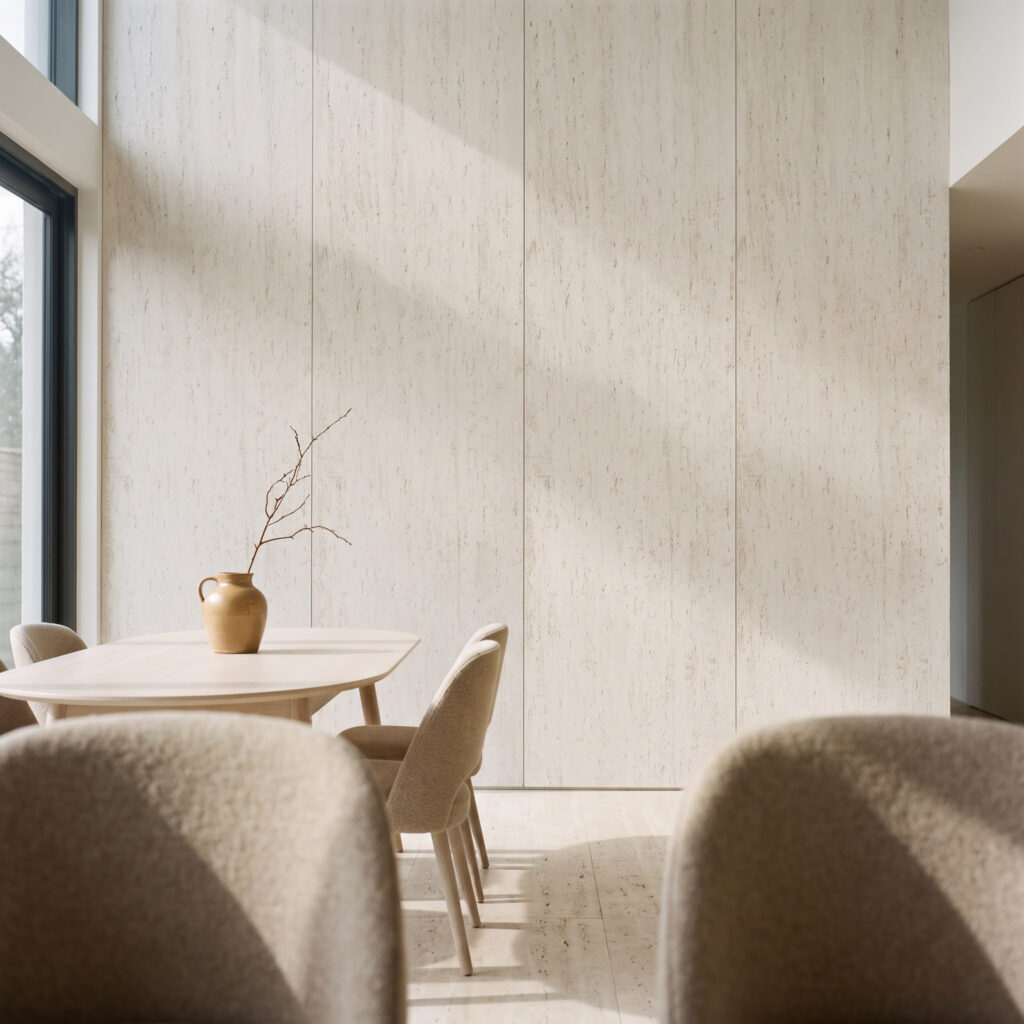 Roman Huge Travertine White Golden beżowy — jadalnia