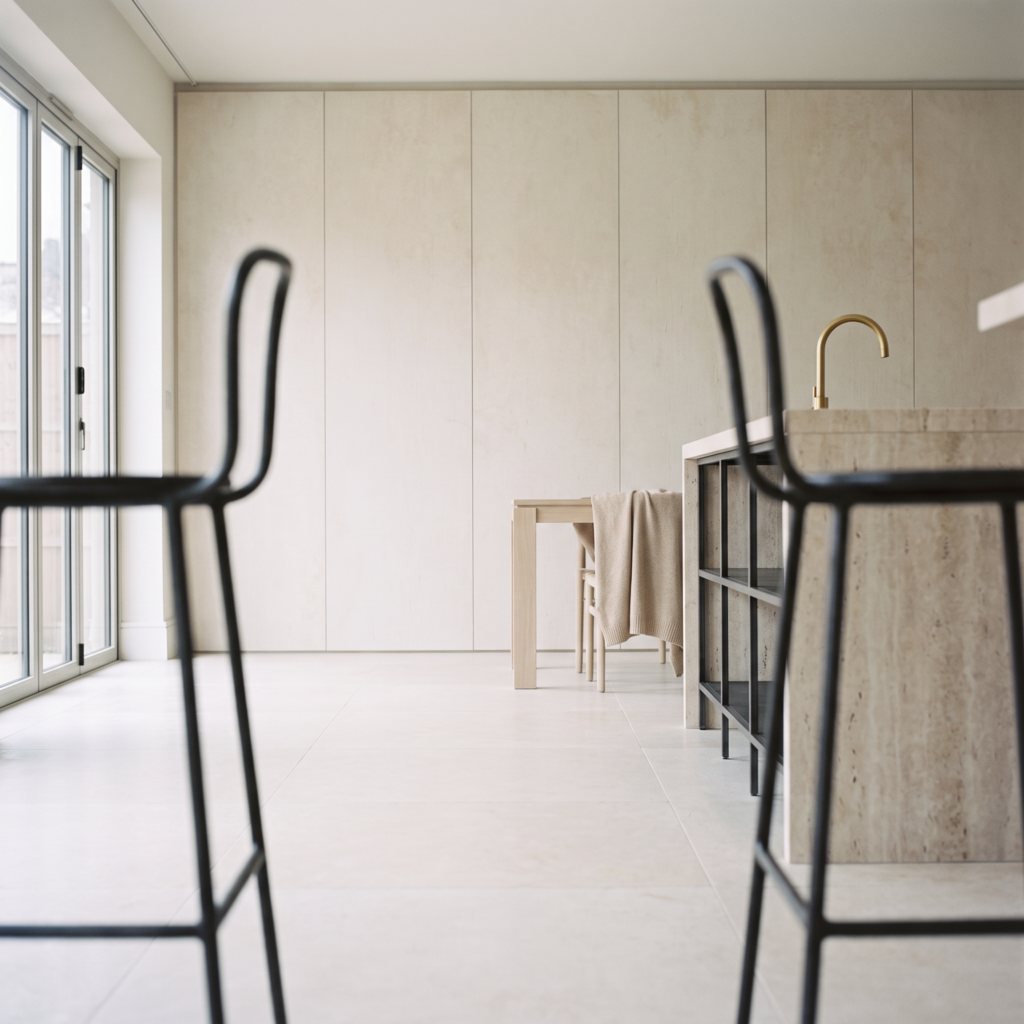 Dolomatic Travertine Andean White biały ciepły — kuchnia
