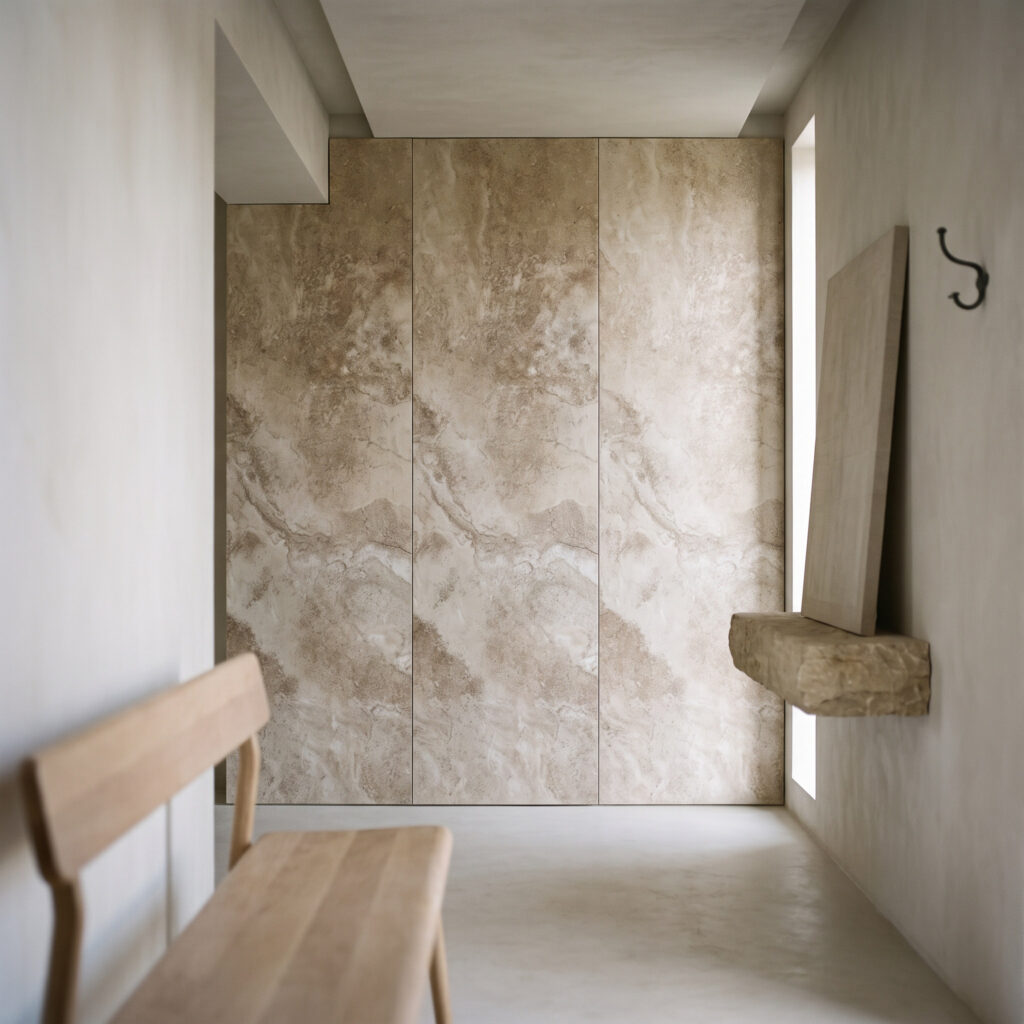 Dolomatic Travertine Clay Bank beżowobrązowy — przedpokój
