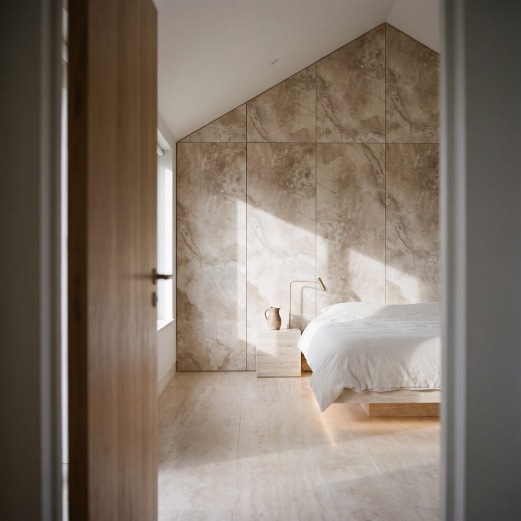 Dolomatic Travertine Clay Bank beżowobrązowy — sypialnia
