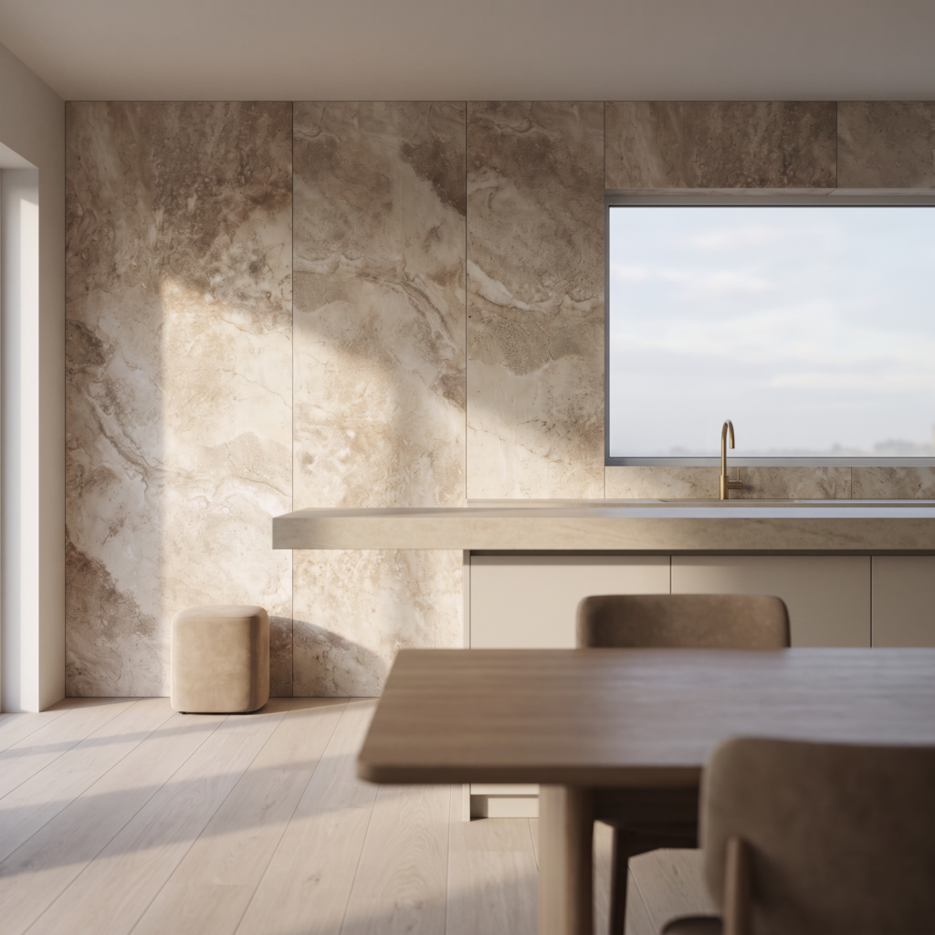 Dolomatic Travertine Clay Bank beżowobrązowy — kuchnia
