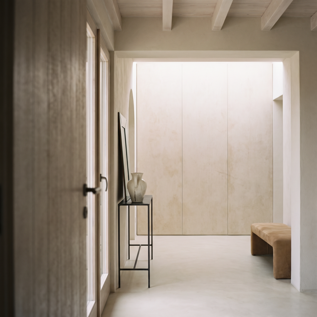 Dolomatic Travertine Andean White biały ciepły — przedpokój