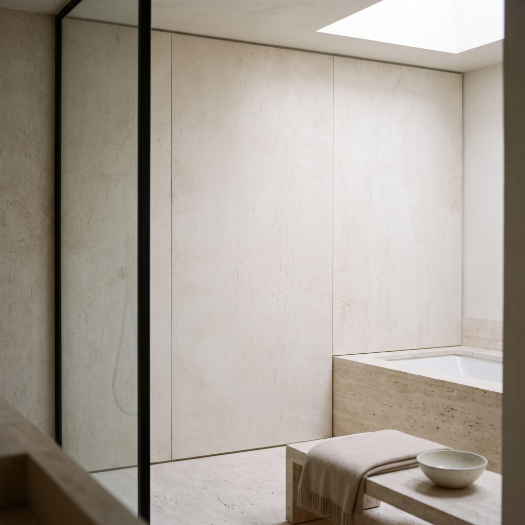 Dolomatic Travertine Andean White biały ciepły — łazienka