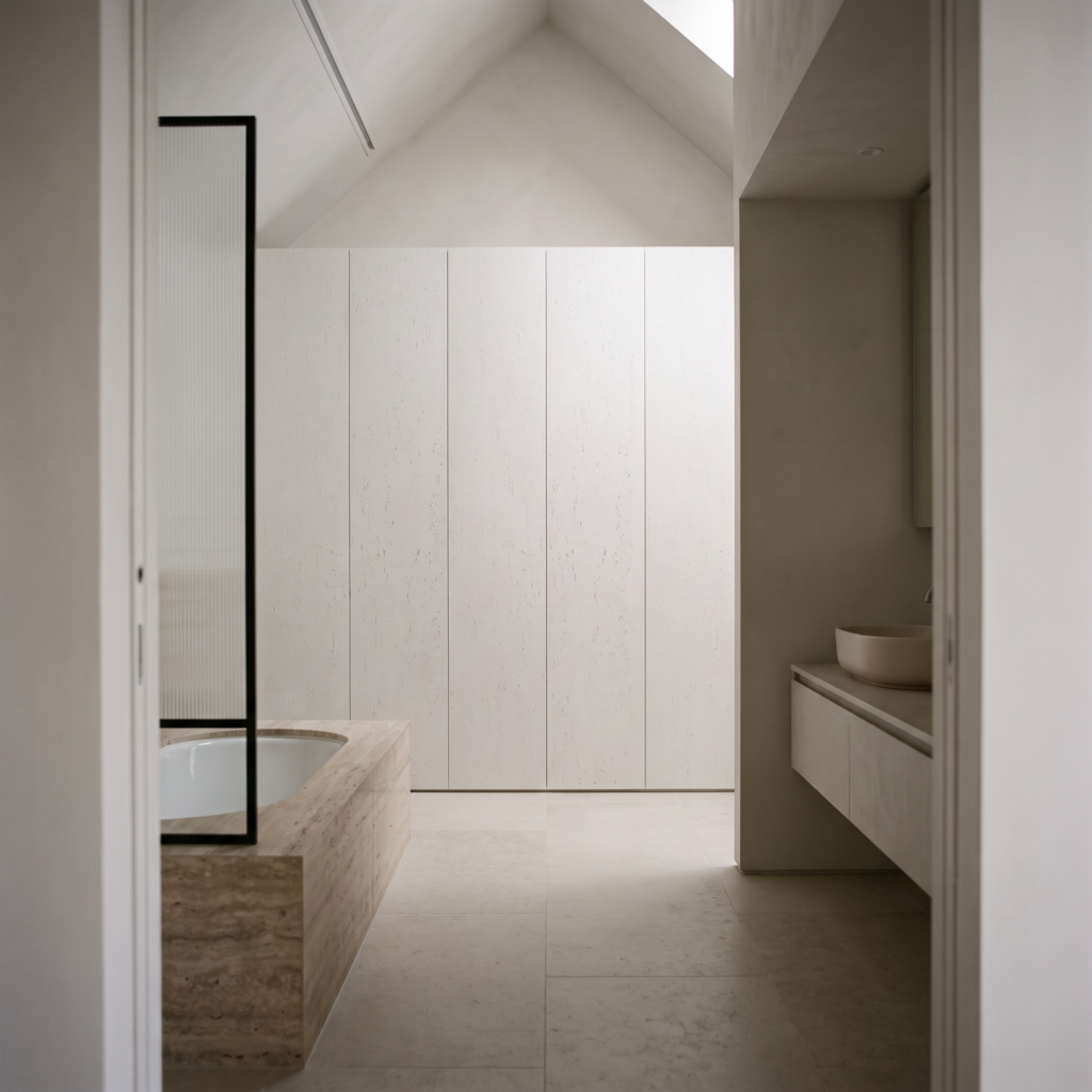 Huge Travertine Beige beżowy — łazienka