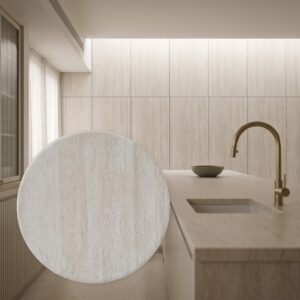 Panneau mural décoratif Linear Travertine Roman White Blanc crème | Mineral 3000×1200 mm
